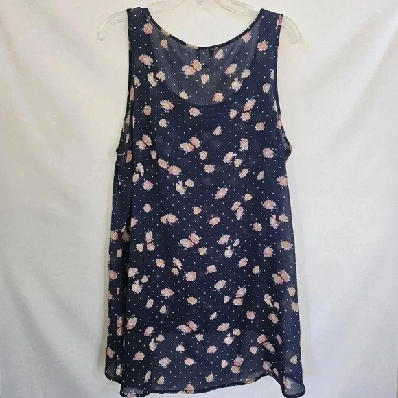 Torrid sz 0 Navy Blue Floral White Polka Dot Tank Semi Sheer Chiffon Blouse - Picture 1 of 5